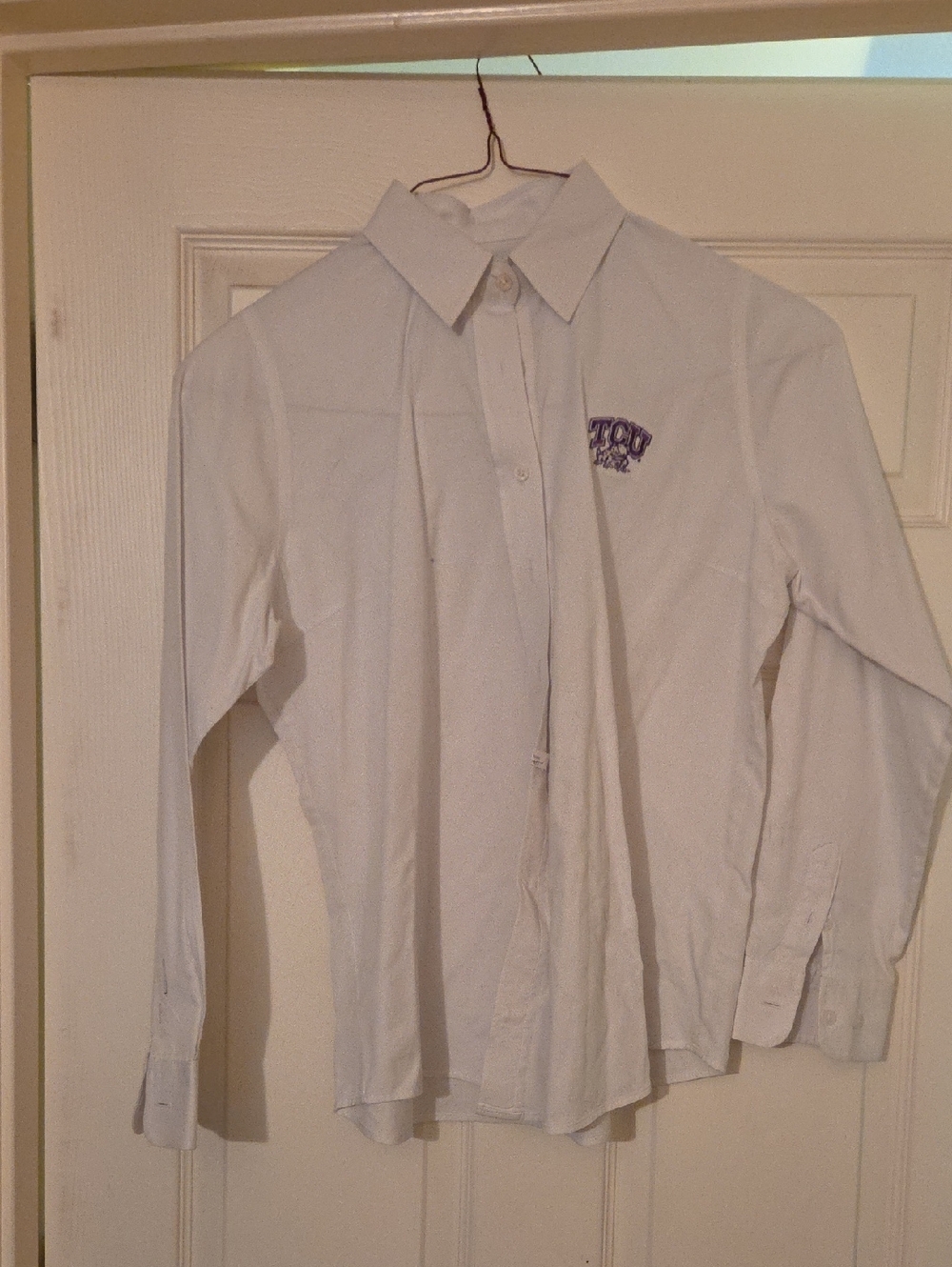 Antigua White Women's Shirt with Purple TCU Logo